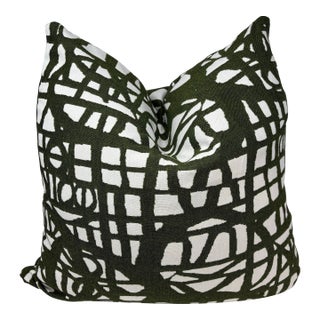 New Sage Green and White Pattern Fabric Decorative Accent Throw Pillow Large For Sale