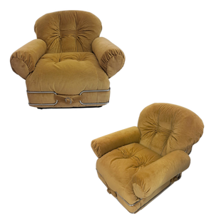 Italian Space Age Armchairs in Mustard Upholstery by Mario Bellini for B&B Italia / C&B Italia, 1970s, Set of 2