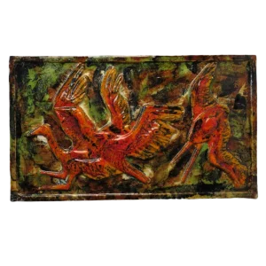 German Big Ceramic Wall Tile Kraniche by Rusche 1950s