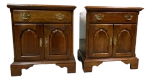 Ethan Allen Georgian Court Chippendale Solid Cherry Nightstands. - Pair