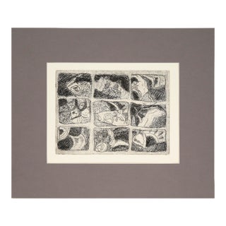 Nine Pane Window - Abstracted Etching in Ink on Paper by Doris Warner For Sale