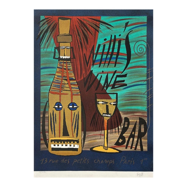 1988 François Voisin Willi's Wine Bar Signed Lithograph For Sale