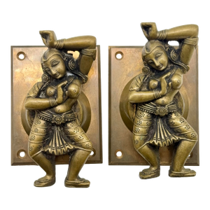 Vintage Indian Brass Dancing Woman Door Handles (Pair)