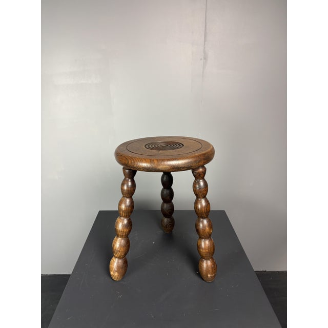 Brown Mid-Century Turned Wood Bobbin Stool in the style of Charles Dudouyt, France, 1950s For Sale - Image 8 of 15