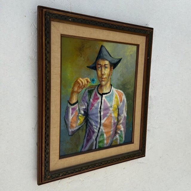 Vintage Boho Portrait of Jester Oil on Canvas For Sale - Image 4 of 5