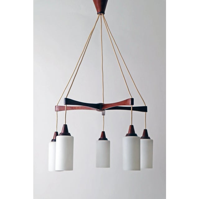 Wood Teak Opal Glass Ceiling Lamp from Temde, 1950s For Sale - Image 7 of 12