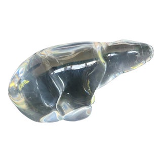 Vintage Hadeland Norway Glass Polar Bear Paperweight – Scandinavian Modernist Crystal Sculpture For Sale