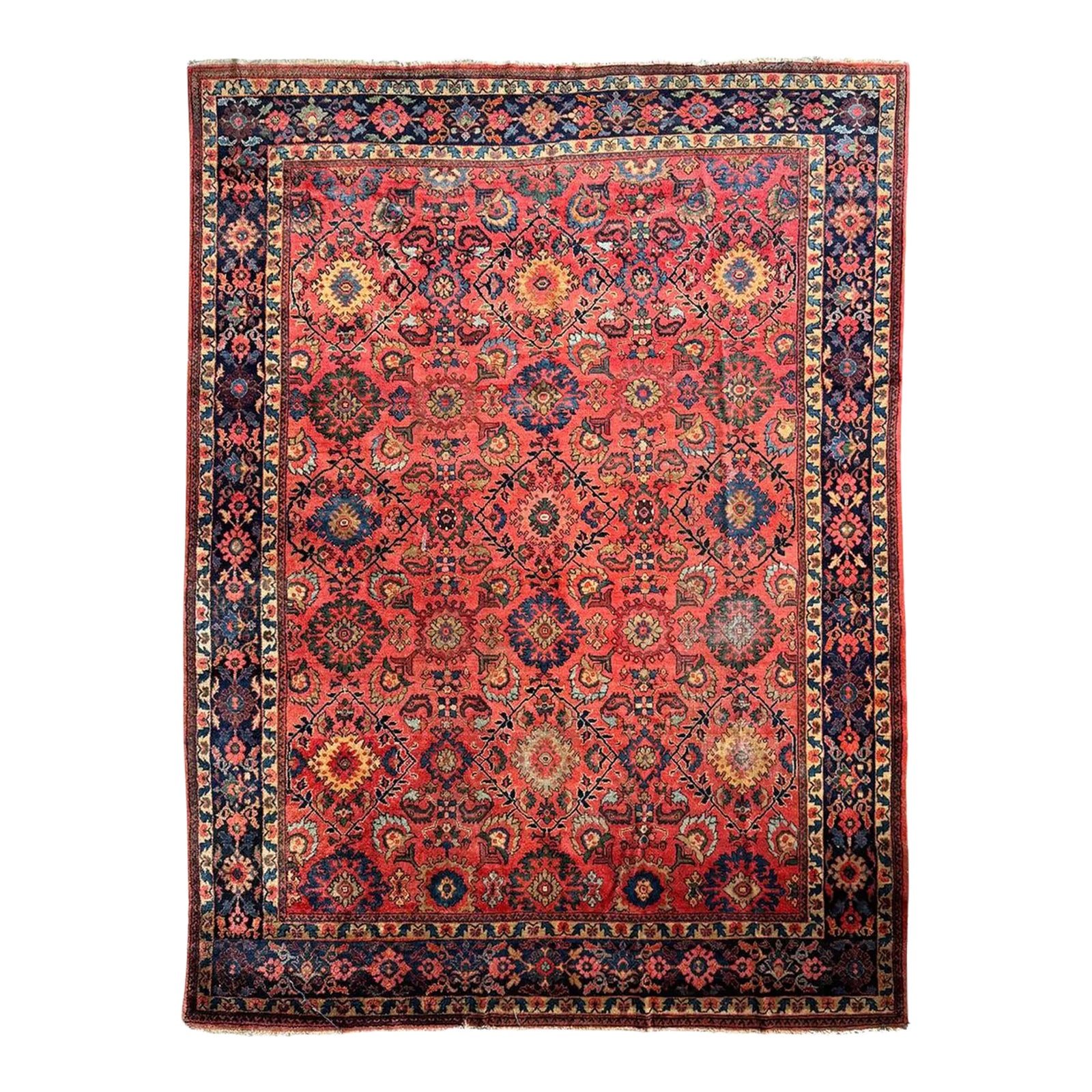 DEEP Coral Watermelon Fine Antique Mahal Aubergine Rug 9 x 12.2 | Chairish