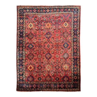 DEEP Coral Watermelon Fine Antique Mahal Aubergine Rug 9 x 12.2 For Sale