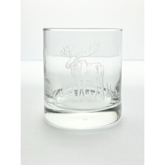 Moose Elk Antlers Etched Decanter & Old Fashion Tumbler Set, Barware - 5-Piece For Sale - Image 11 of 12