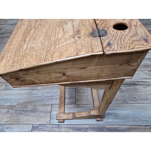 Antique Primitive Early American Slant-Top Child's School Desk For Sale - Image 9 of 12