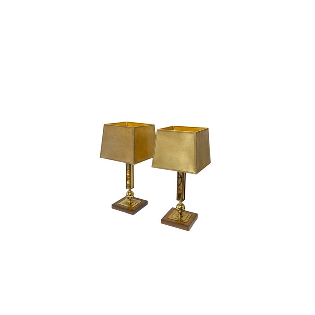 Mid-Century Modern Vintage Wood and Brass Table Lamps by Temde Leuchten, 1970s, Set of 2 For Sale - Image 3 of 13
