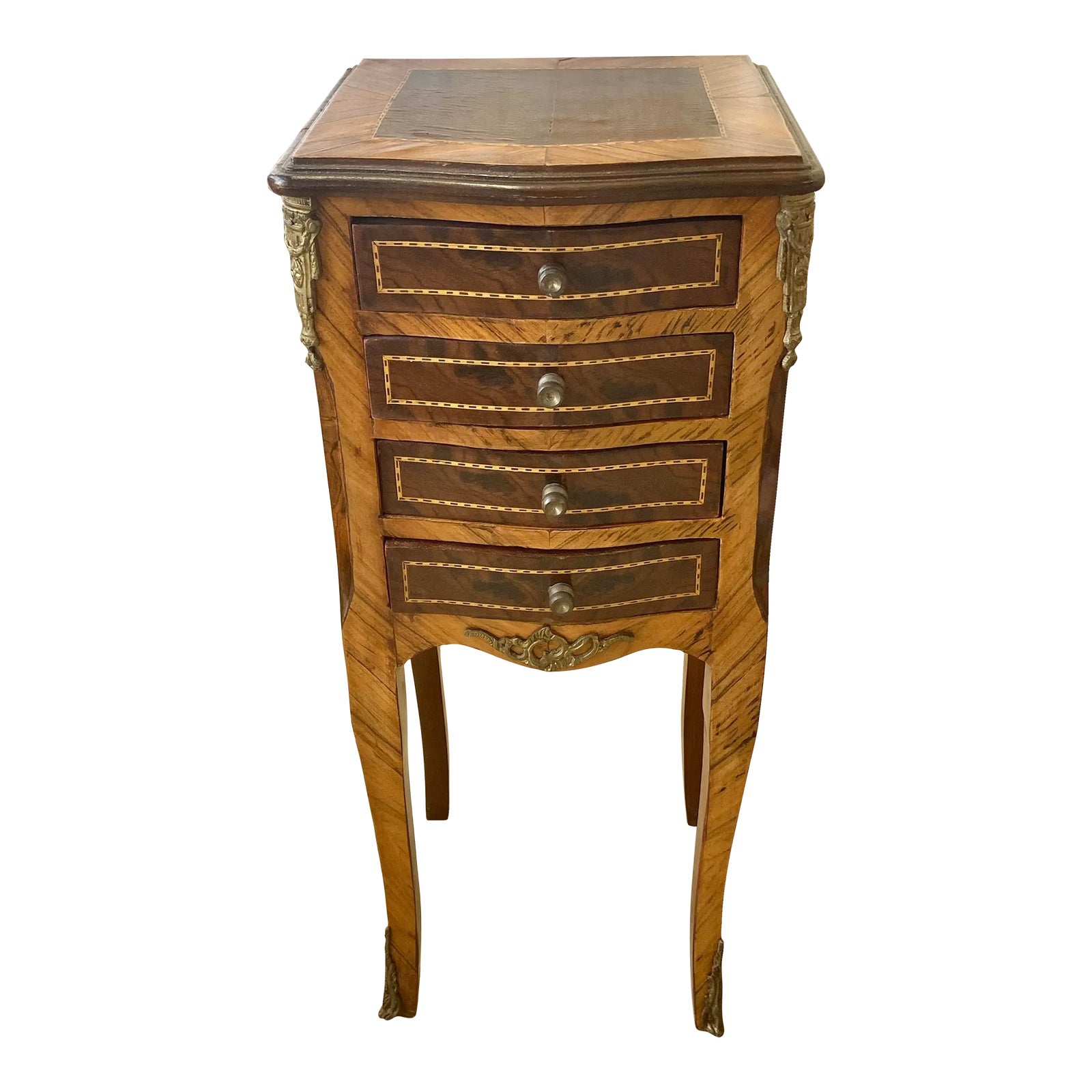 Antique French Louis XV Burlwood Veneer Four Drawer Side Table Chairish