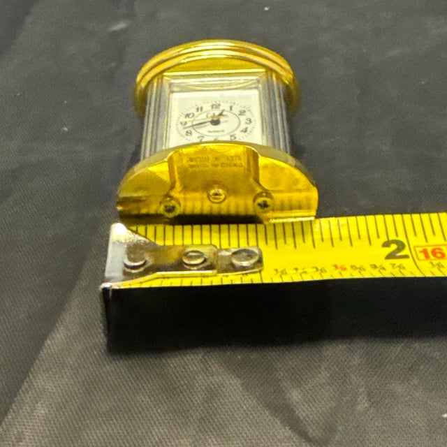 VTG Moulin LTD Miniature Brass Carriage Clock Gold Tone Japan Movt Quartz Mantel For Sale - Image 9 of 11