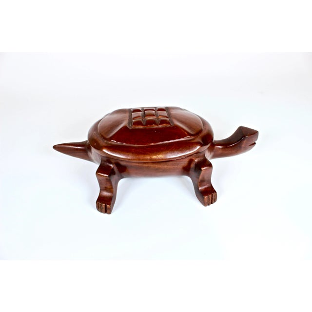 Beautifully hand carved solid mahogany turtle trinket box. 1950's vintage, produced in Haiti with most of the original...