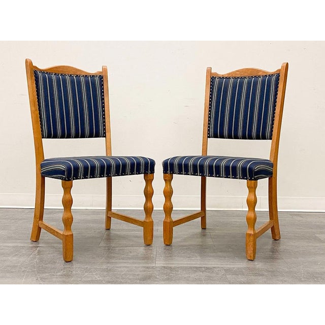1960s 6 Blue Danish Modern Oak Dining Chairs Set Circa 1960's. For Sale - Image 5 of 12