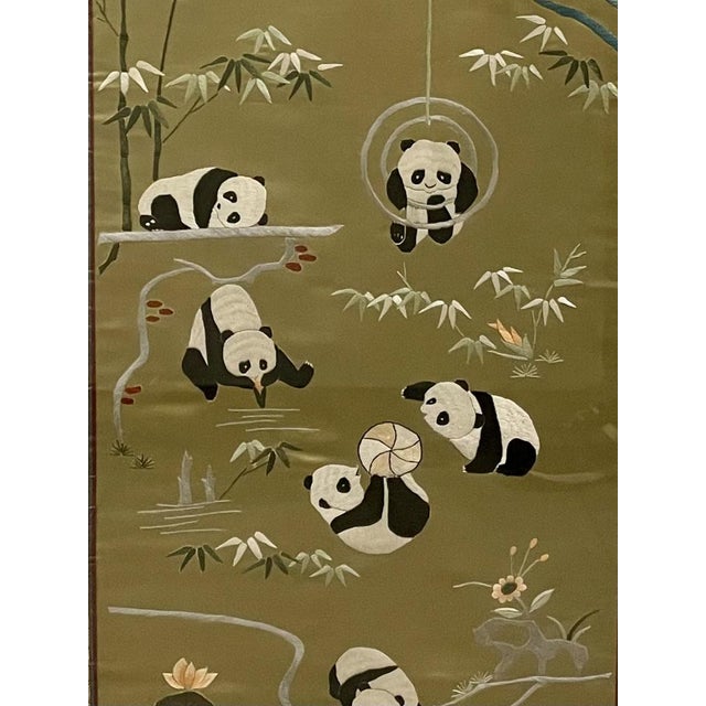 Framed Embroidered Silk Panda Bear Panel, 1935 For Sale - Image 3 of 5