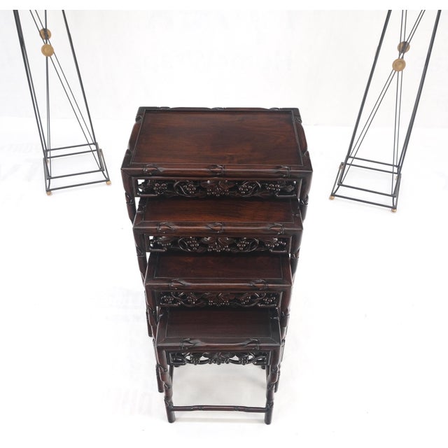 Set of 4 Nesting Stacking Carved Rosewood End Side Occasional Tables Set Mint! For Sale - Image 15 of 18