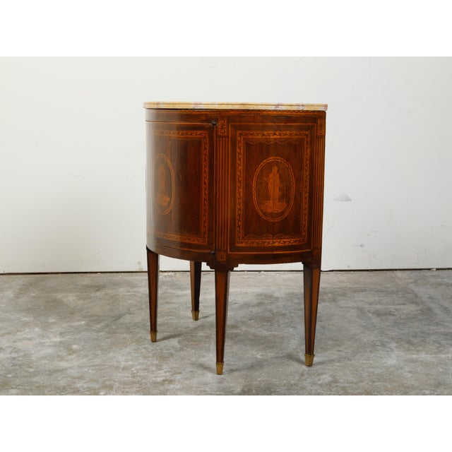 Italian Neoclassical 18th Century Walnut Demilune Cabinet with Marquetry Décor For Sale - Image 12 of 12