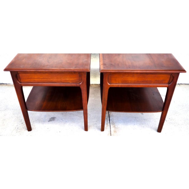 Wood Mid Century Walnut End Tables Pair MCM For Sale - Image 7 of 12