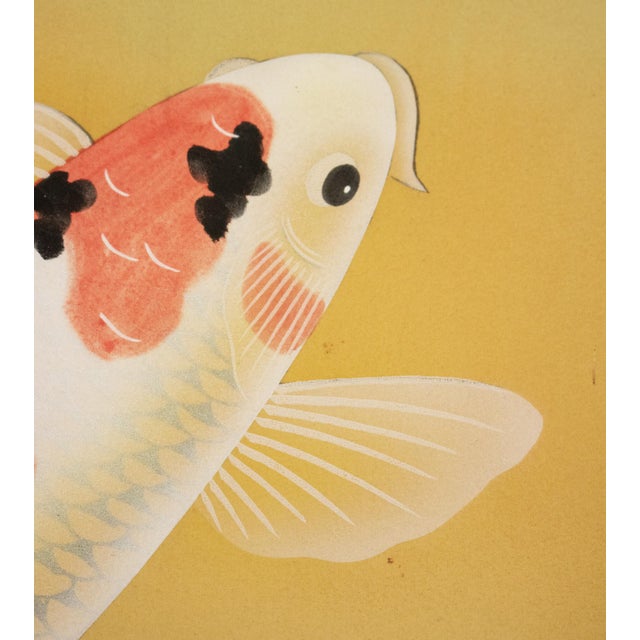 "Dancing Carps" by Akimitsu Sataka, Japanese Silk Scroll Painting in Original Wooden Case For Sale - Image 13 of 18