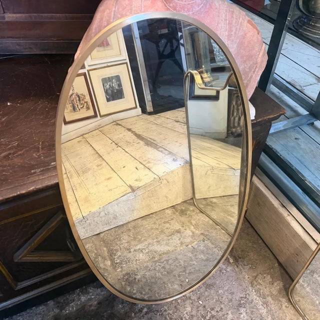 Metal 1950s Gio Ponti Style Mid-Century Modern Solid Brass Italian Oval Wall Mirror For Sale - Image 7 of 13