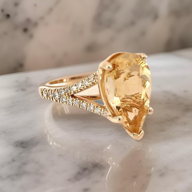 Natural Citrine Diamond Ring 6.5 14k Y Gold 4.79 TCW Certified For Sale - Image 10 of 18