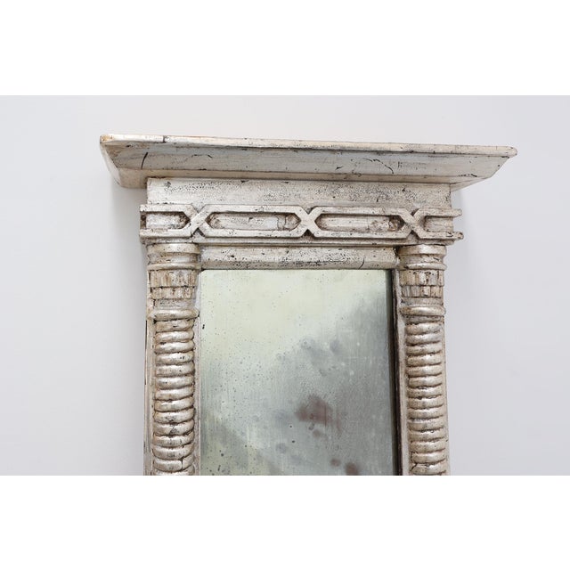 Neoclassical Silver Leaf Pier Mirror with Ringed Columns and Cornice, Italy, 1850 For Sale - Image 9 of 12