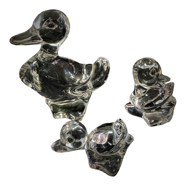 Vintage Set of 3 Fostoria Duck Paperweights - 1 Large, 2 Small For Sale