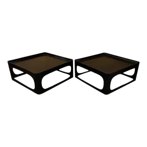 Antique Japanese Brown Lacquer Wood Display Stands or Trays - a Pair