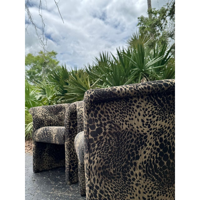 1970s Thayer Coggin for Robb & Stucky Postmodern Leopard Upholstered Barrel Chairs – A Pair For Sale In Tampa - Image 6 of 9