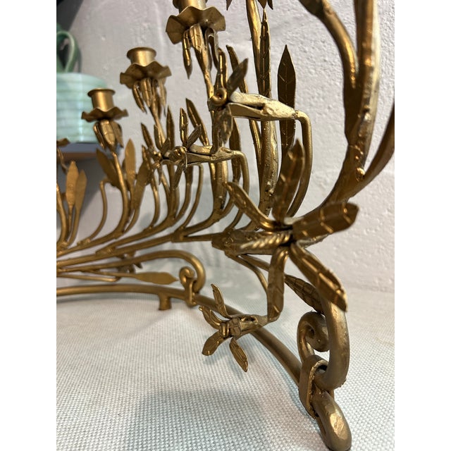 Metal 19th-Century Style Gilt Wrought Iron Floral Candelabra Candle Holders – Pair For Sale - Image 7 of 9