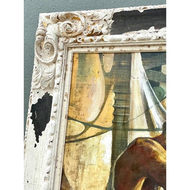 Vintage Canvas Painting of Men at Work For Sale - Image 10 of 12
