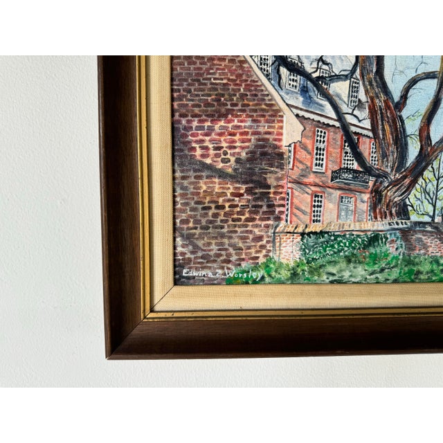 1980's Edwina Z. Worsley Historic Brick Architecture and Winter Tree Landscape Oil Sold For Sale In Miami - Image 6 of 11