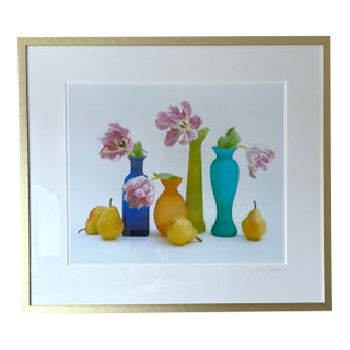 Vintage Robin Logan Framed and Signed Colorful Glass Bottles Still Life Lithograph For Sale
