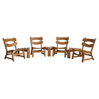 Set of Dutch Brutalist Oak Lounge Chairs + Side Tables by Dittmann & Co, 1960s For Sale