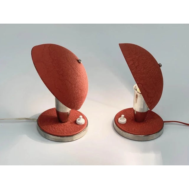 1930s Czech Bauhaus Red Metal & Aluminium Table Lamps, 1930s, Set of 2 For Sale - Image 5 of 18