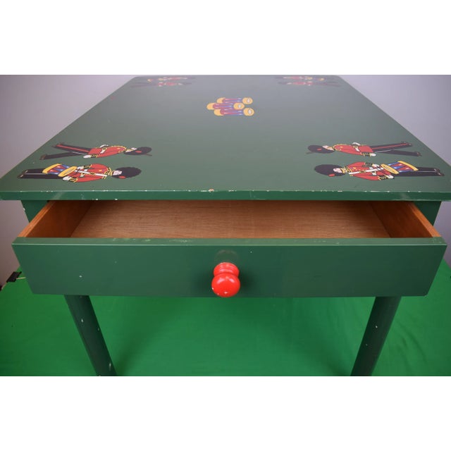 Traditional "British Racing Green Children's Games Table W/ Hand Painted King's Guards" Provenance: The Susie Hilfiger Collection For Sale - Image 3 of 9