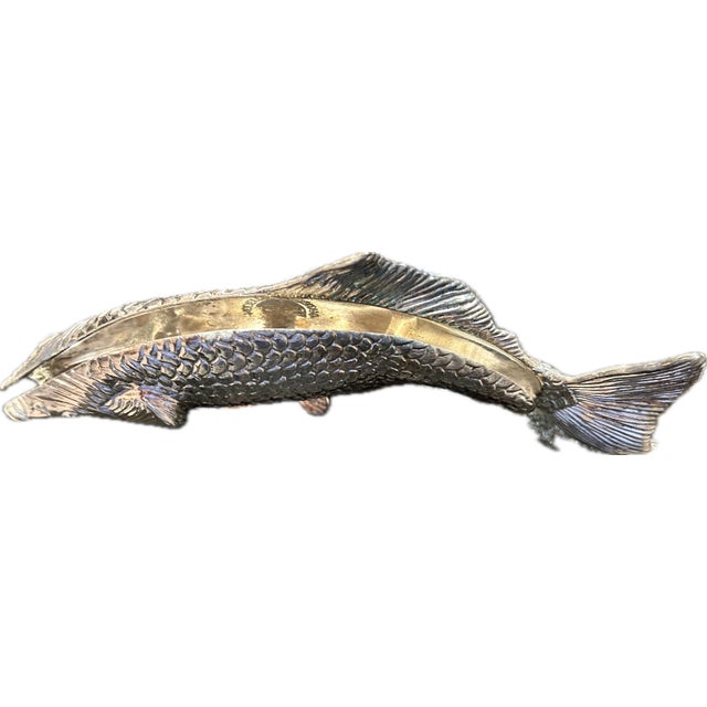 Napkin holder/letter holder. Silver Plate fish height 10cm, width 24 cm, depth 5cm. Some patina. Cool gift for fishing...