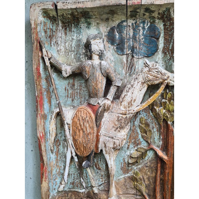 Large Polychrome Relief Sculpture Titled Don Quixote and Sancho Panza in Carved Wood, 1960s For Sale - Image 6 of 11