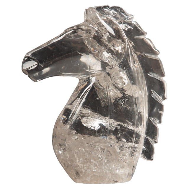 Magnificent Hand Carved Rock Crystal Horse Head from the heart of Brazil, standing at a majestic 8 inches in height....