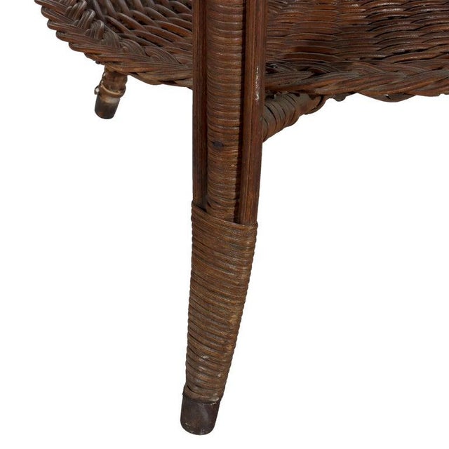 Antique Heywood & Wakefield Arts & Crafts Wicker & Oak Table Signed C1920 For Sale - Image 10 of 16