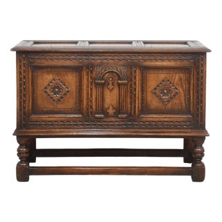 17th Century Style Carved Oak Coffer For Sale