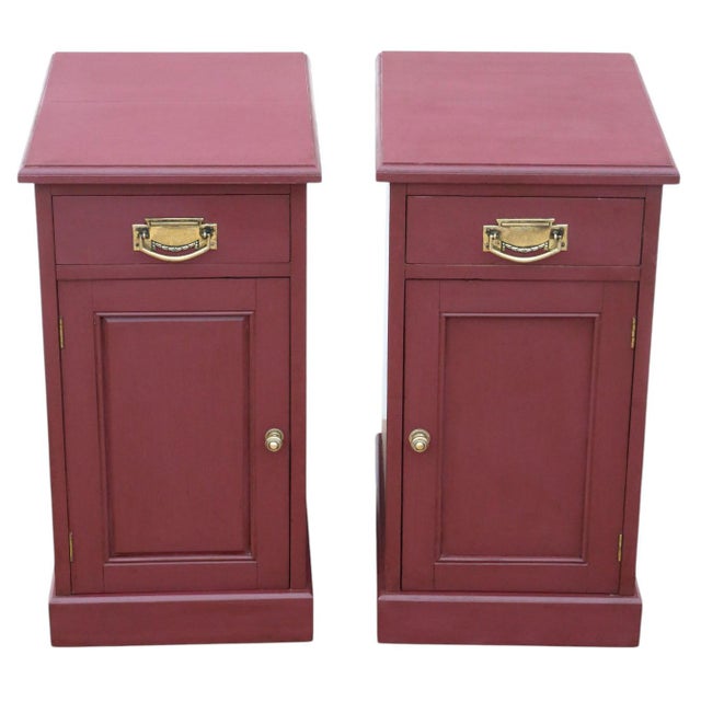 Antique Red Painted Bedside Tables, 1900s, Set of 2 For Sale - Image 3 of 11