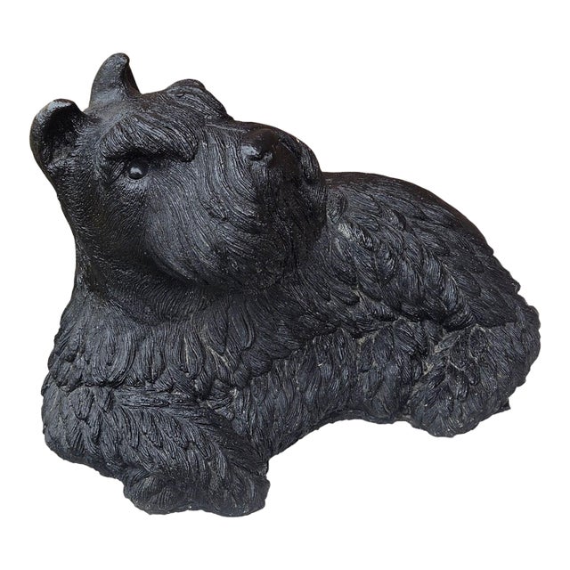 Scottish Terrier Dog Statue Black Cement Sculpture Realistic Scottie Large Vintage For Sale