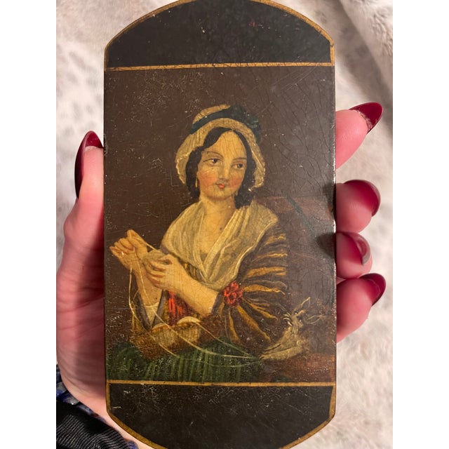 Folk Art Mid-18th Century Hand-Painted Lacquered Wood Portrait Cigar Box For Sale - Image 3 of 9