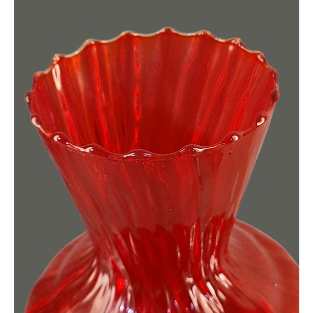 Mid 20th Century Vintage Mid-Century Modern Italian Red Opaline Ruffled Top Art Glass Vase For Sale - Image 5 of 10