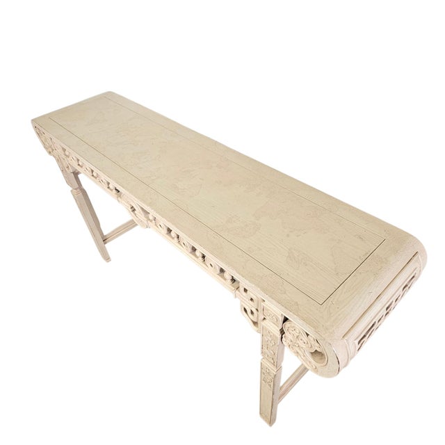 64" Asian Modern Chinoiserie Cream Lacquer Console Table For Sale - Image 10 of 14