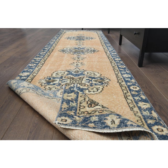 Vintage Turkish Oushak Handmade Wool Orange Runner Rug For Sale - Image 4 of 11