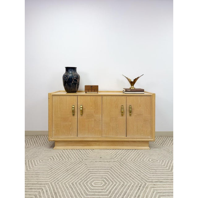 Postmodern Vintage Regency Blonde Parquetry Buffet Server Credenza by United 60" Wide MCM For Sale - Image 3 of 13